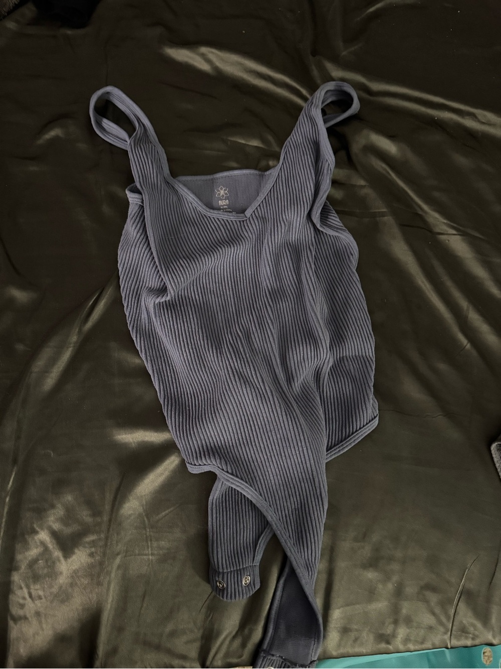 Aura Ribbed Scoop Neck Bodysuit in Slate Blue